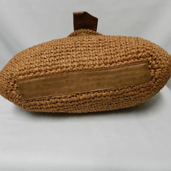 Bally Vintage Straw & Leather shoulder handbag purse made in Italy brown medium - Picture 9 of 16